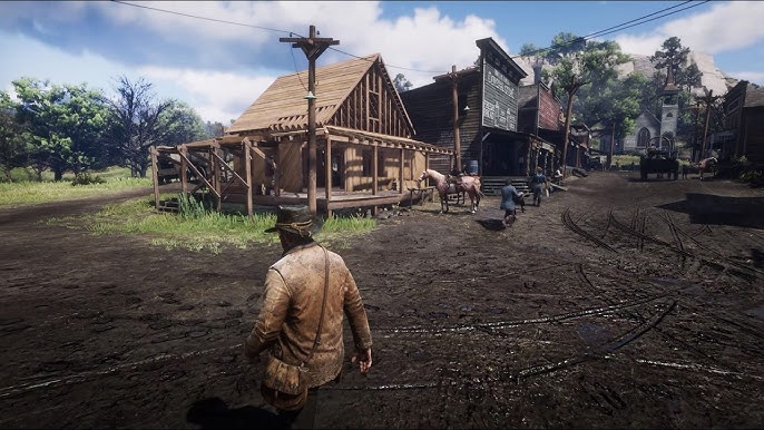 Close-up environmental detail - mud, foliage, and props in RDR2